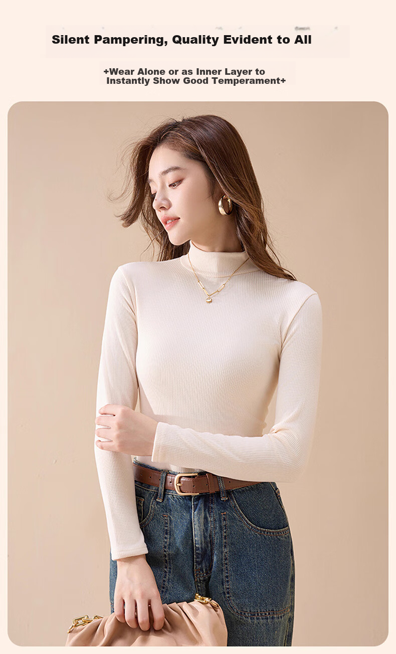 LangSha Women's Thermal Thickened Ribbed Base Shirt Autumn Winter 2025 New Half Turtleneck Knit Elegant Top 22
