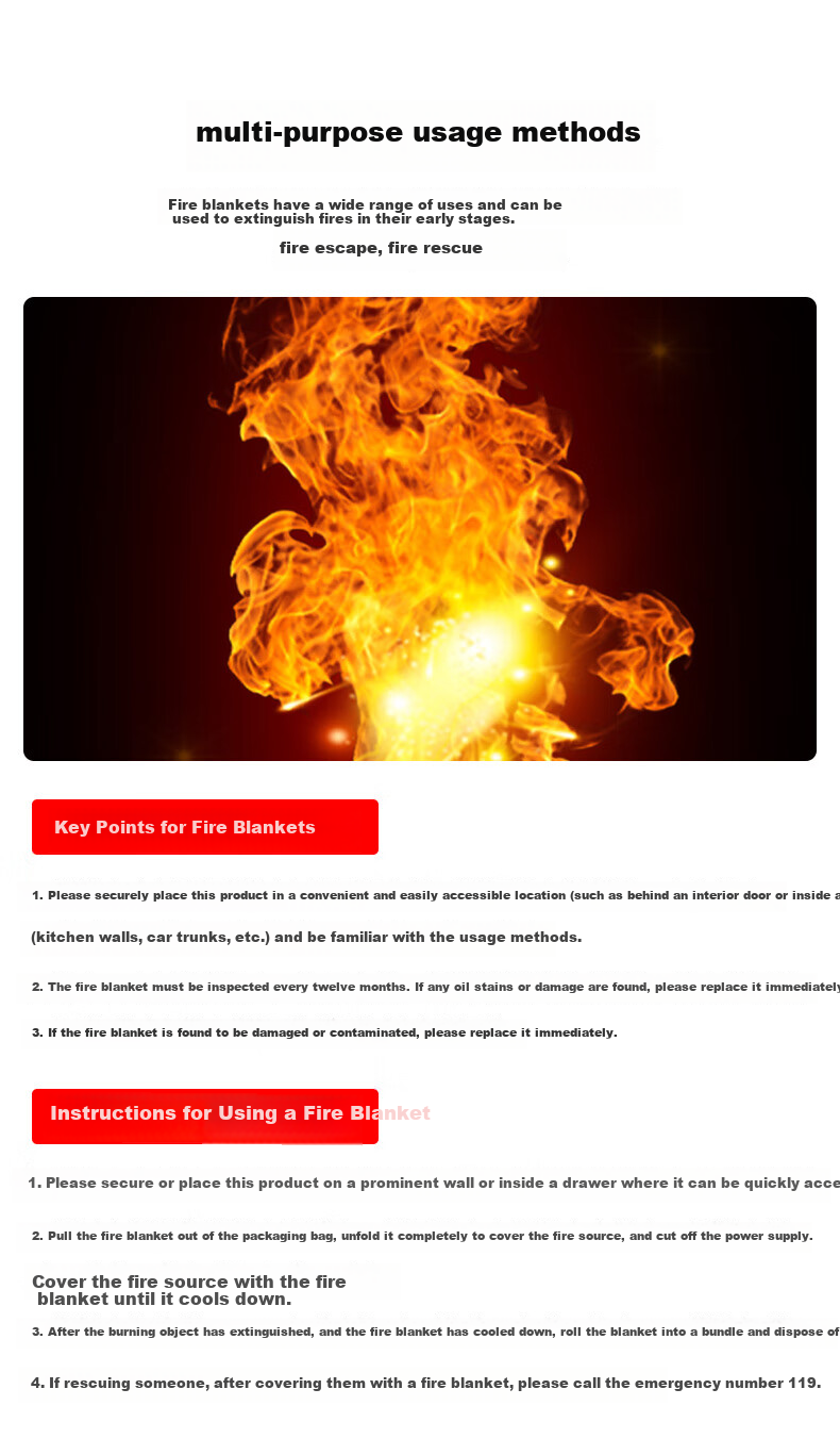 Jumu Fire Blanket Fiberglass Fire Extinguisher for Home Kitchen Factory Emergency Escape National Fire Safety Certification 7