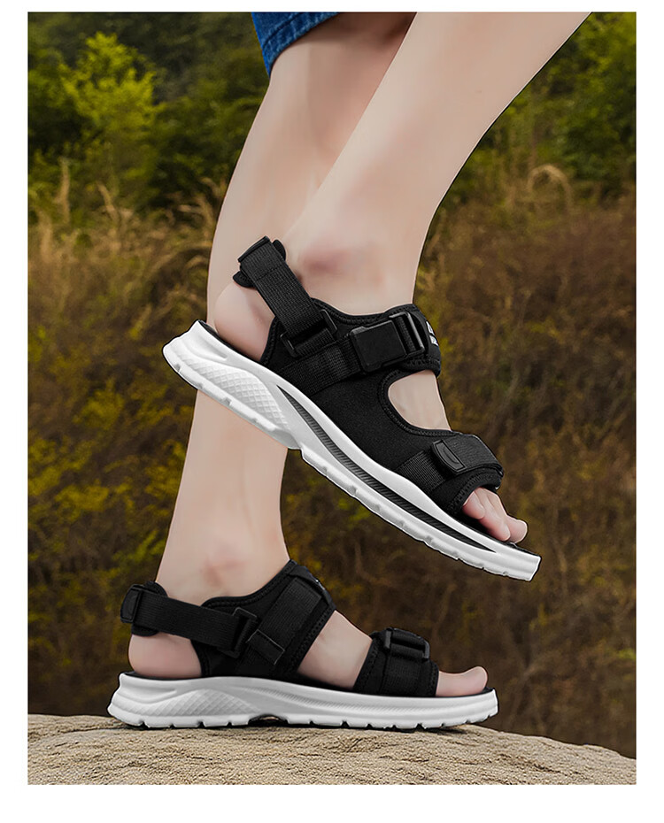 Warrior Men's Sandals 2026 Summer New Breathable Casual Beach Shoes with Velcro Outdoor Slippers Beige Black Size 44 18