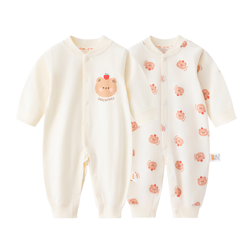 Babyprints Baby Romper 2-Pack Unisex Cotton Soft Long Sleeve Bodysuit Bear 66