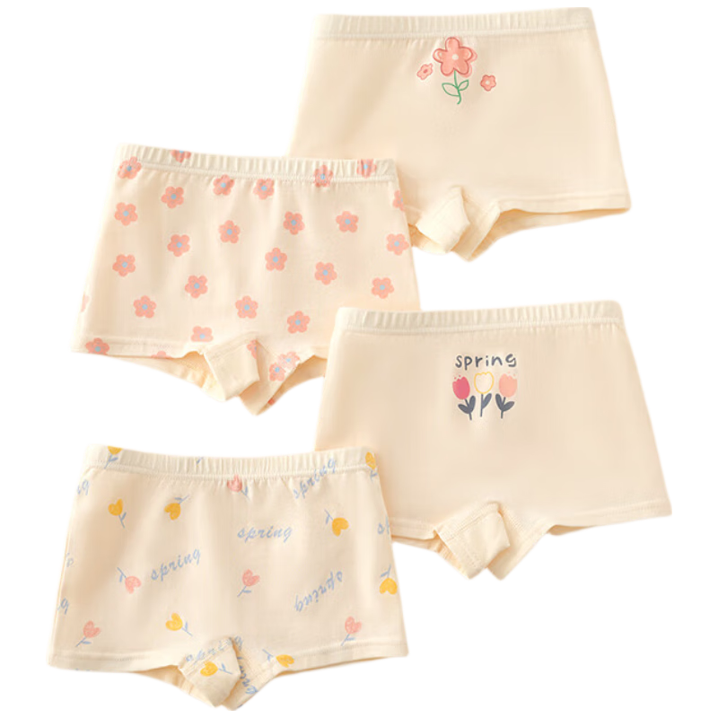 Mianqixiong Girls' Cotton Underwear Children's Shorts Girls' 100% Cotton Boxer Briefs Class A Soft Cotton No Pinch P34-4 Pack-XXXL