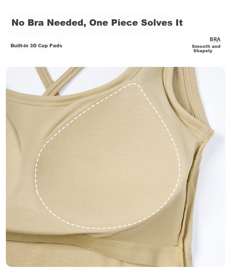 Urban Beauty Women's Camisole Vest Spring Summer Integrated Bra with Padding Solid Thin Base Layer Backless Underwear Outerwear Top 6