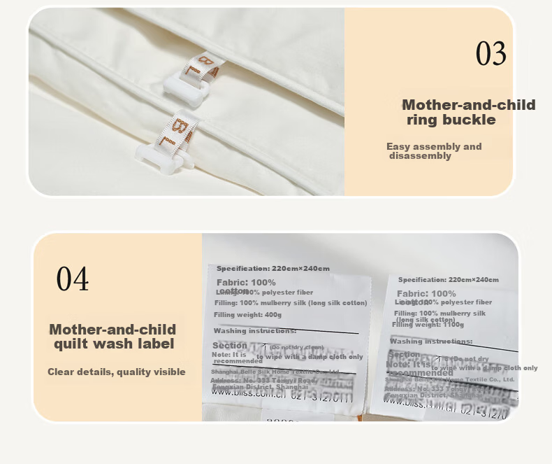 Bellees Home Textile 100% Mulberry Silk Quilt Double-layer 60S Cotton Class A Antibacterial 2-in-1 Quilt 150x210cm 30