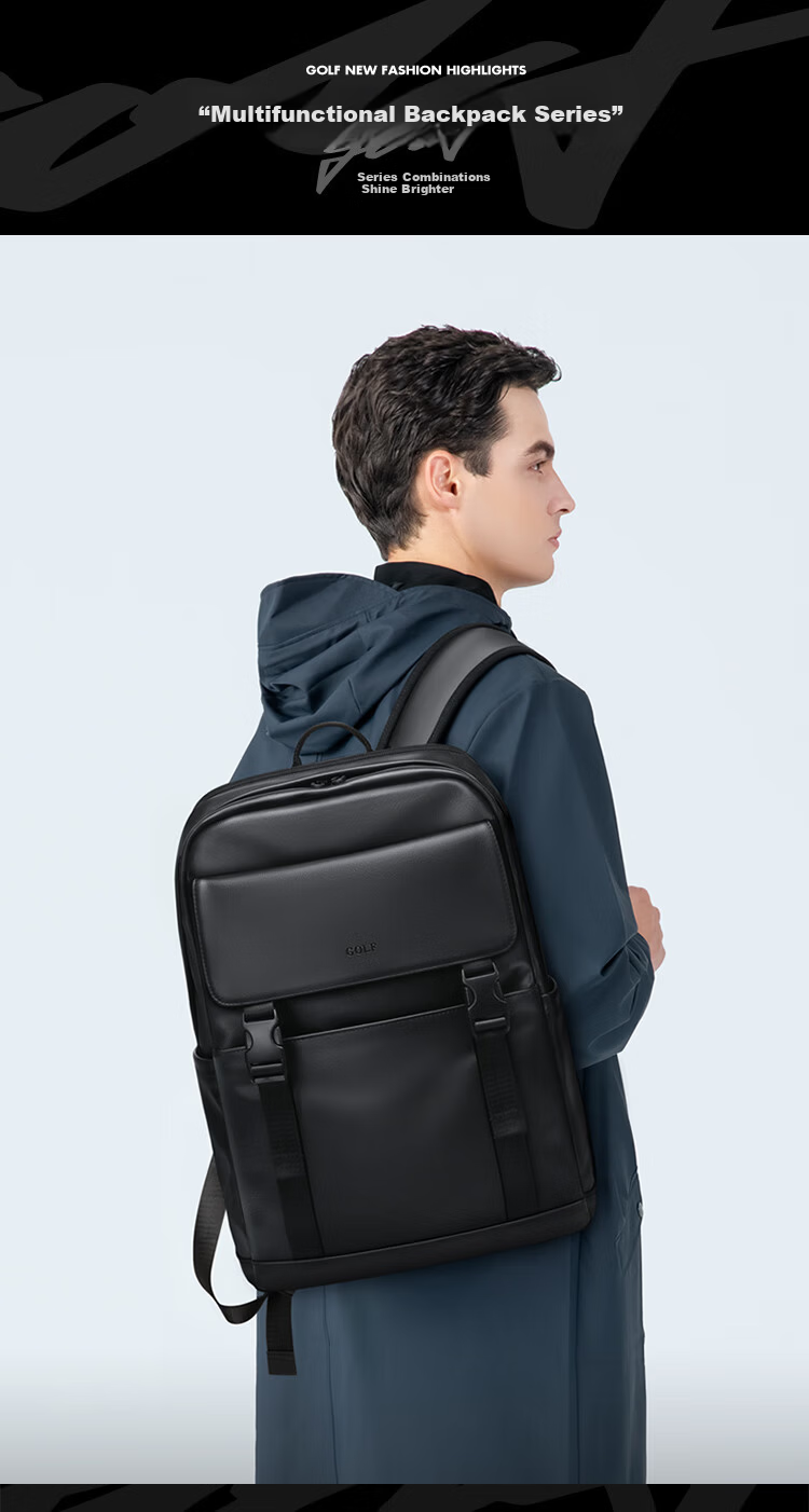 GOLF Men's Travel Backpack Unisex 15.6/16 Inch Laptop Student School Bag Soft Leather Business Backpack 1
