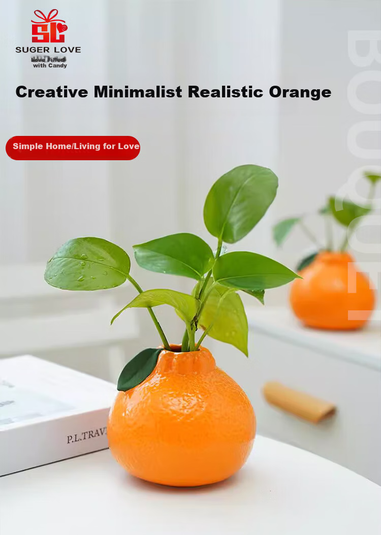 Ai Yi Zhuang Tang Realistic Orange Artificial Flower Vase Simple Ceramic Vase Birthday Gift Living Room Dining Table Decorative Flower Arrangement Vase 10cm High 1