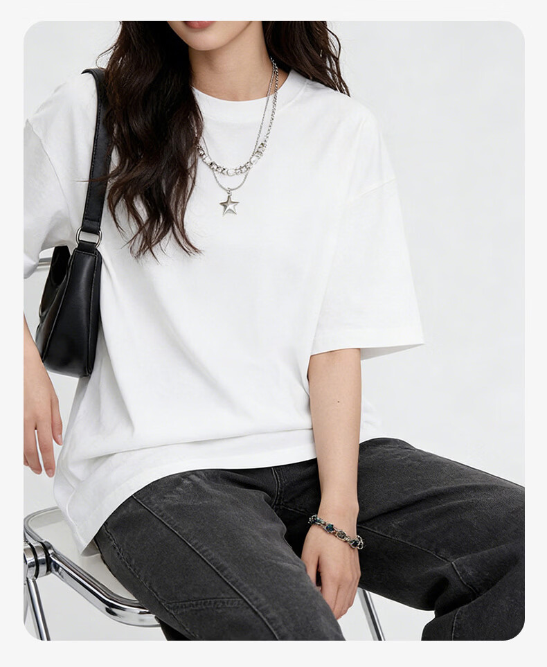 Borui Summer Heavyweight Pure Cotton Short Sleeve T-Shirt Women Solid Color Round Neck Loose Thick Non-Transparent Base Tee 14