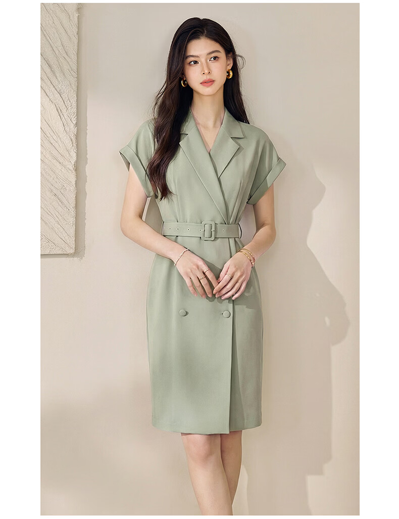 ROEYSHOUSE Tie-Waist Waist-Cinching Dress for Women Summer Elegant Textured Blazer Dress 06473 Bean Green S 7