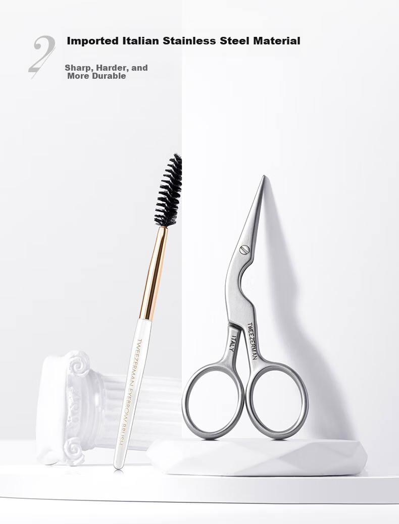 Tweezerman Imported Eyebrow Scissors and Brush Set Safe Eyebrow Grooming Beauty Makeup Tools Gift 6