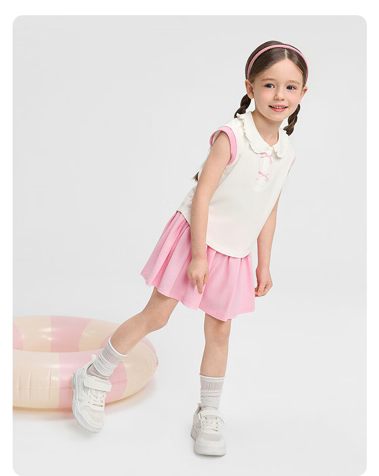 Balabala Girls Sleeveless Set Toddler Baby Two-Piece 2026 New Summer Cool Half-Button Sweet Vest + Skirt Pants 12