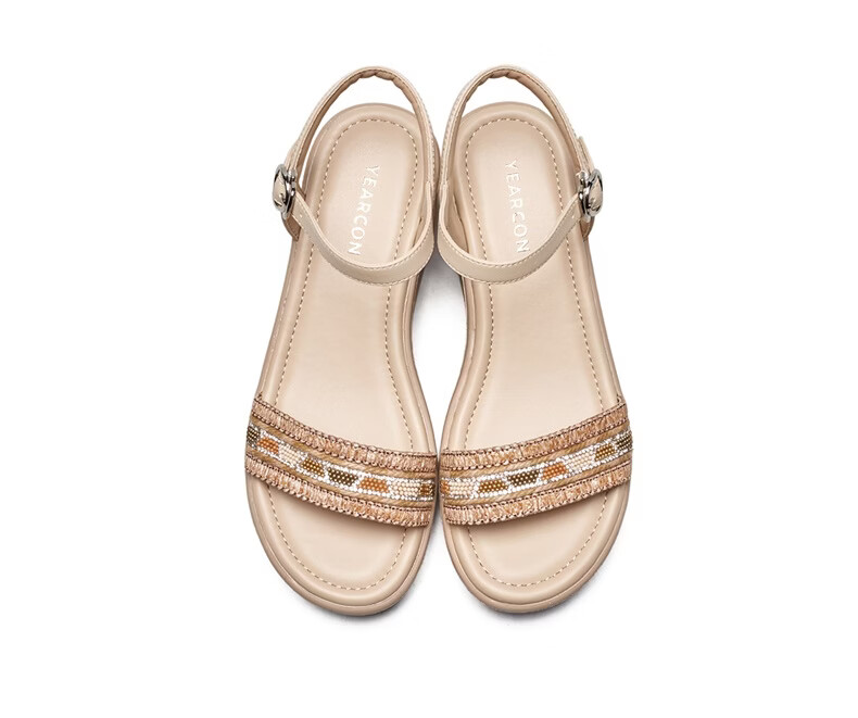 Eierkang Women's Bohemian Style Wedge Sandals Thick Sole Height Increasing Single Strap Sandals 29009W Off-White Size 37 14