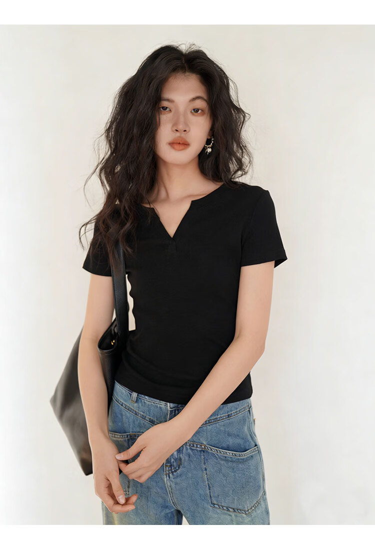 NOMe Women's Small V-Neck Short Sleeve T-Shirt Gray Slim Fit Basic Top Dark Gray L 11