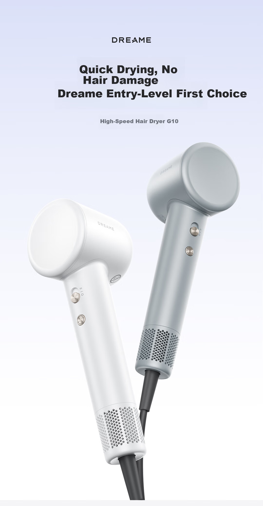 Dreame G10 High-Speed Home Hair Dryer High Power Quick-Dry Ionic Large Airflow Low Noise Bladeless Hair Dryer Matte Gray AHD11B 1