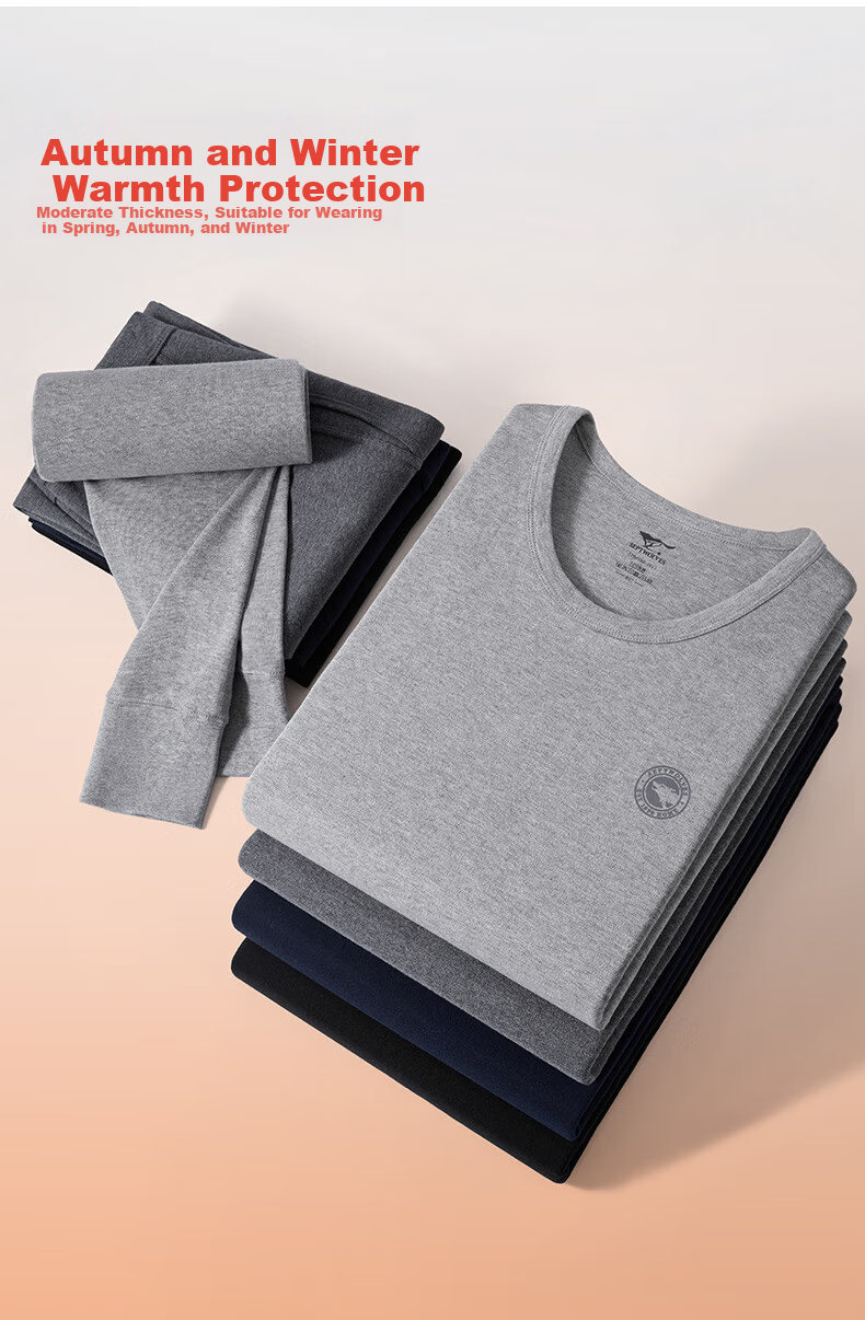 SEPTWOLVES Men's 100% Cotton Antibacterial Thermal Underwear Set, Cotton Long Johns and Shirt 20