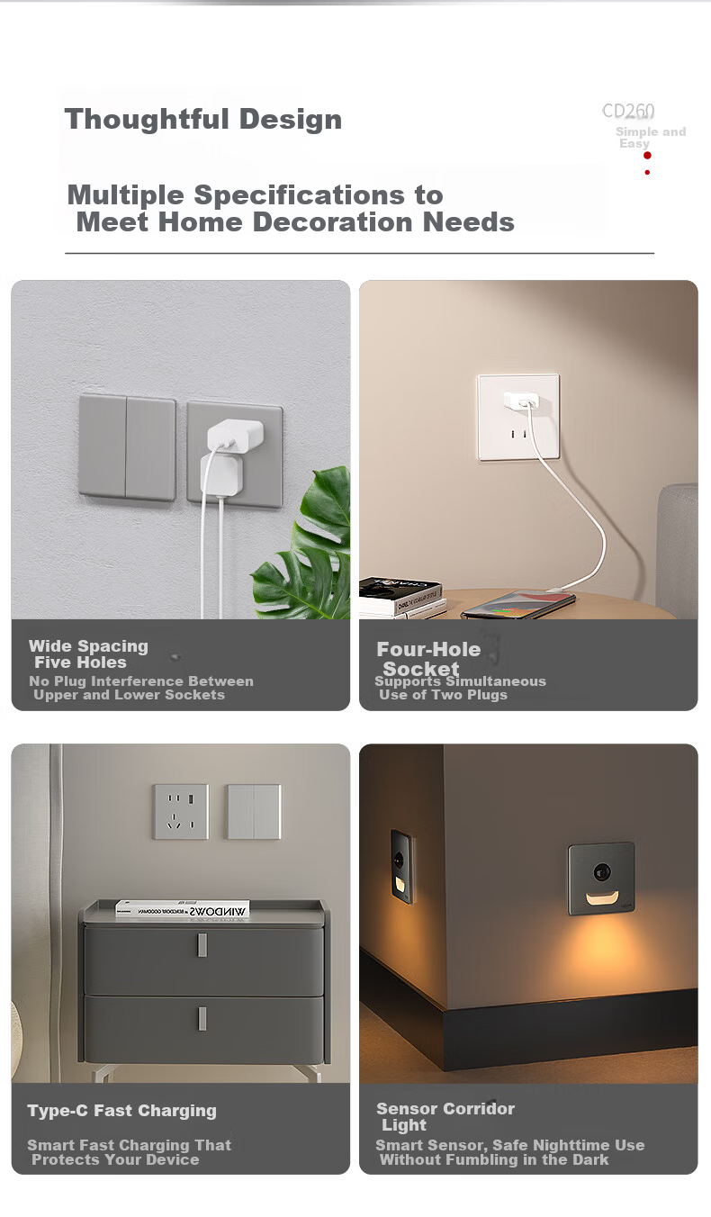 DELIXI 86-Type Ultra-Thin Matte Large Panel 260 Galaxy Gray Single-Gang Single-Control Switch Socket Panel 20