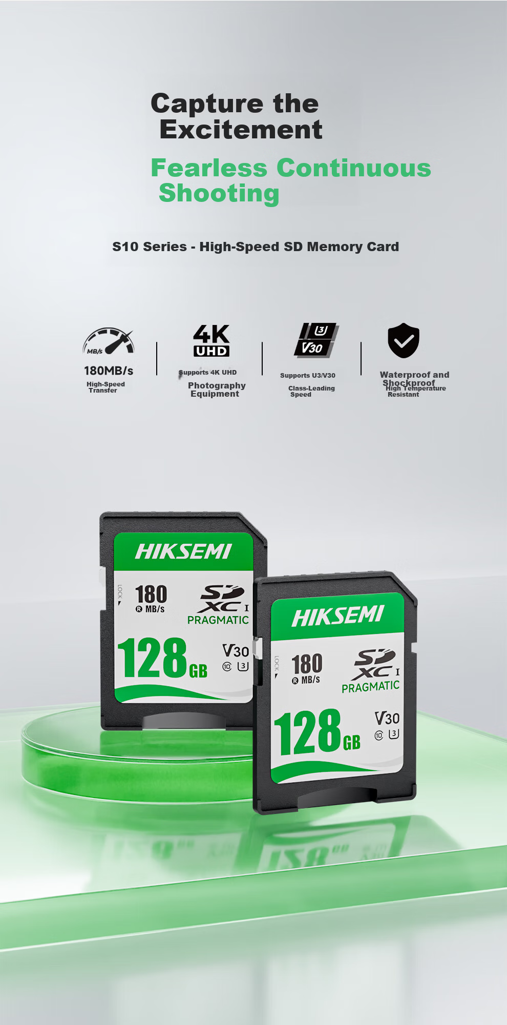 HIKVISION 128GB SD Camera Memory Card V30 U3 180MB/s Read Speed High-Speed Storage Card for DSLR Mirrorless Digital Cameras Compatible with Canon Nikon Sony 1