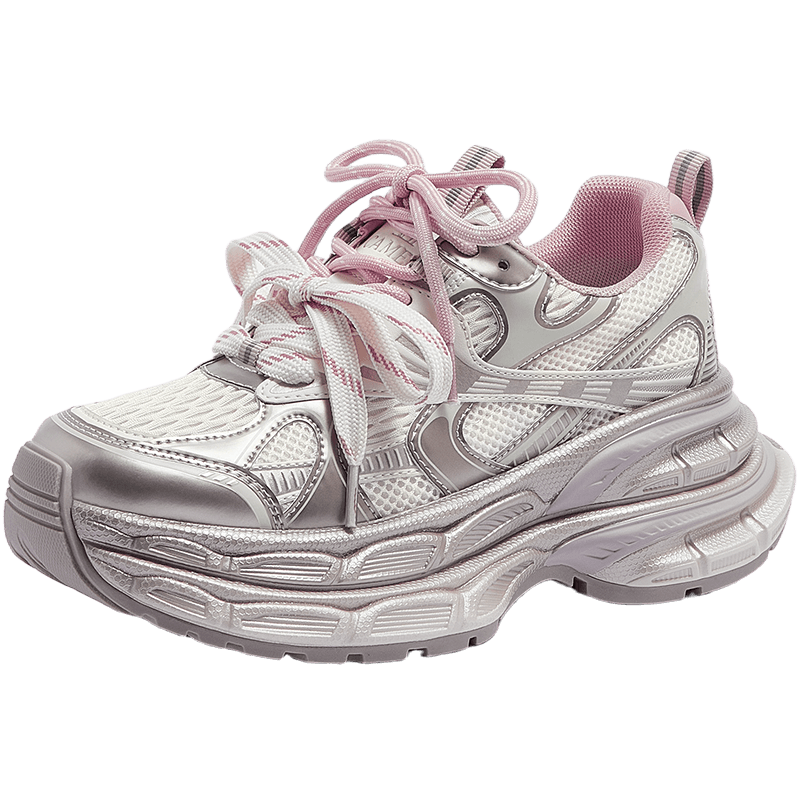 CAMEL Silver Moon Outdoor Dad Sneakers Thick Sole Casual Shoes L24A255753W Beige/Gold/Pink (Women's Breathable Mesh) Size 37