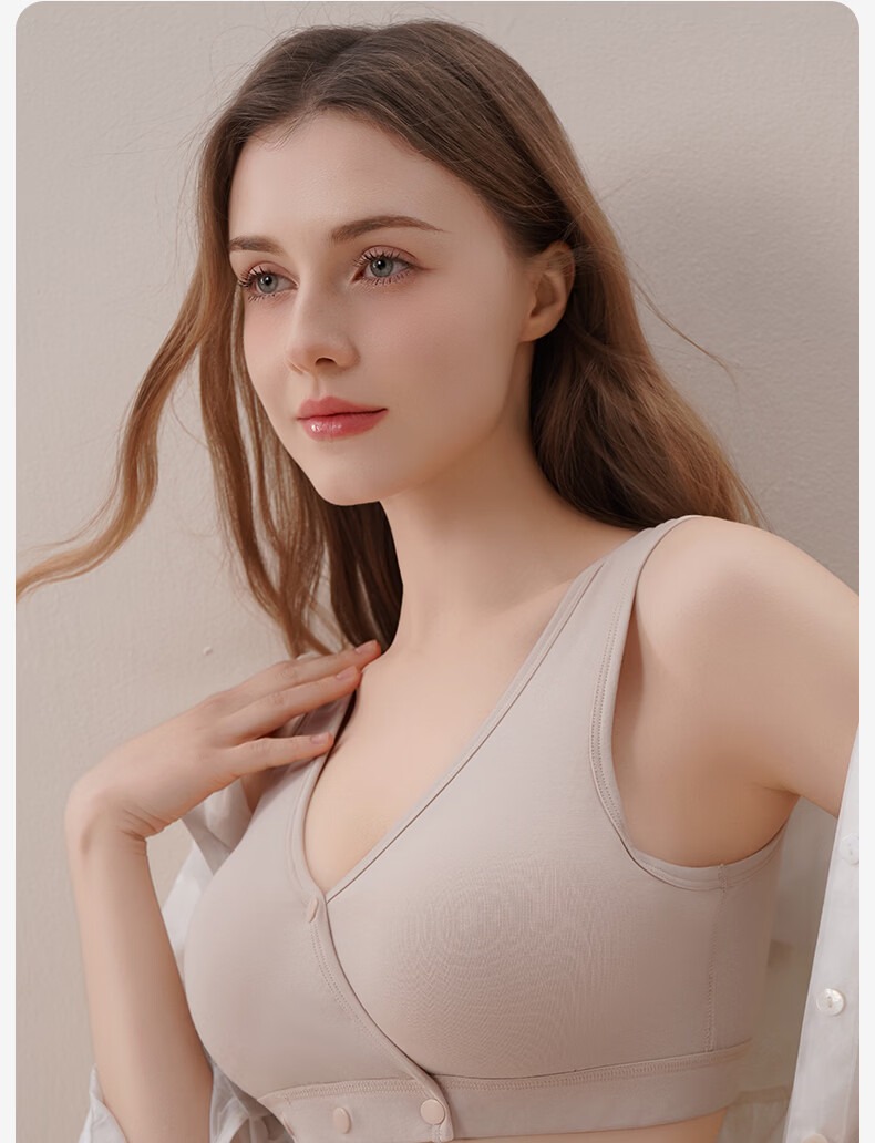 FENYE Three-Buckle Adjustable Nursing Bra Postpartum Feeding Pure Cotton Sleep Bra Anti-Sagging Large Breast Sleepwear Skin Tone L 9