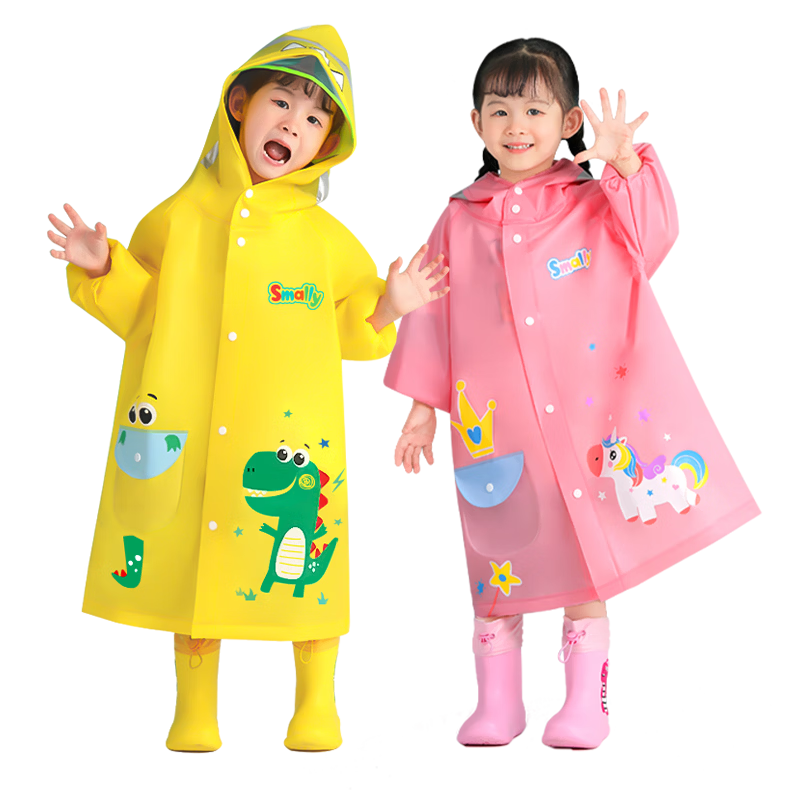 Moremerry Children's Raincoat for Boys And Girls, Kindergarten Kids, Toddlers, Full-Body Waterproof Poncho for Boys, Rocket Dinosaur Design, Size 2XL