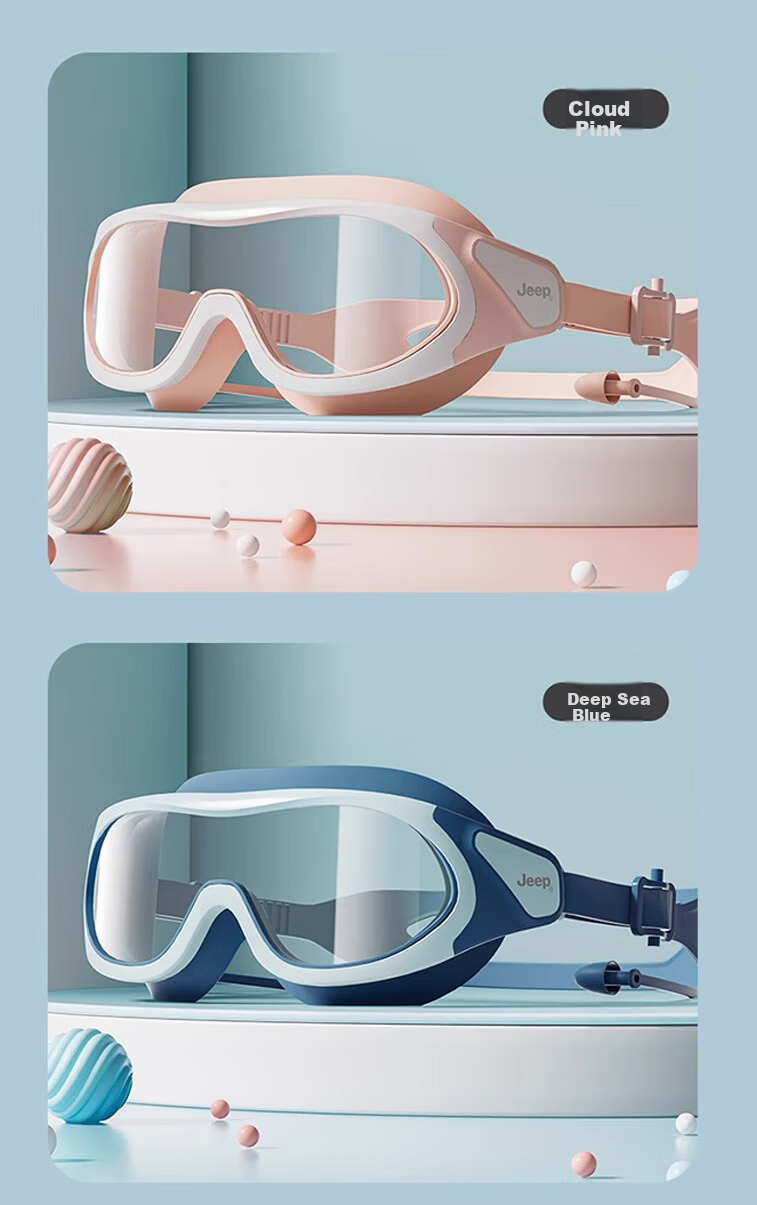 JEEP Kids Swimming Goggles Large Frame HD Anti-Fog Waterproof Boys Diving Goggles Girls Swimming Glasses Lavender Purple Plano 10