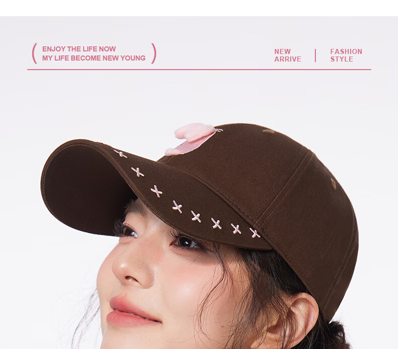CACUSS Women's Duckbill Cap Spring Summer Cute Embroidered Little Rabbit Pure Cotton Soft Top Baseball Cap Playful Youthful Face-Slimming Dark Brown 5