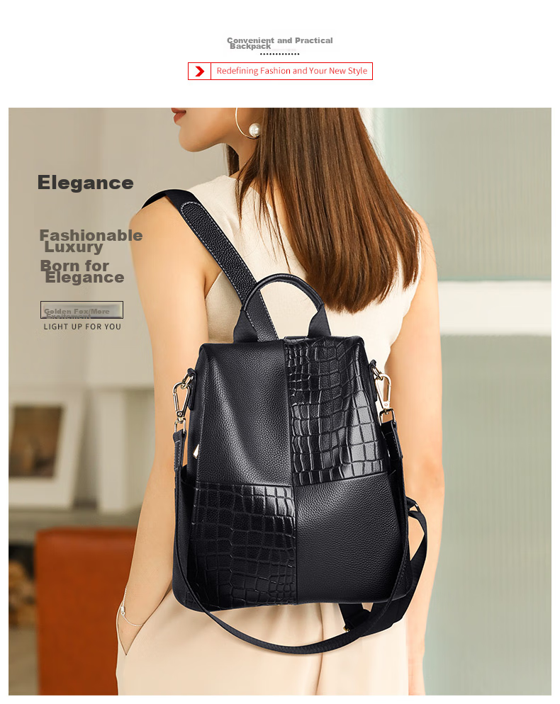 FOXER Leather Women's Backpack, Large Capacity, School Bag, Sports Travel Bag for Women, Valentine's Day Gift 3