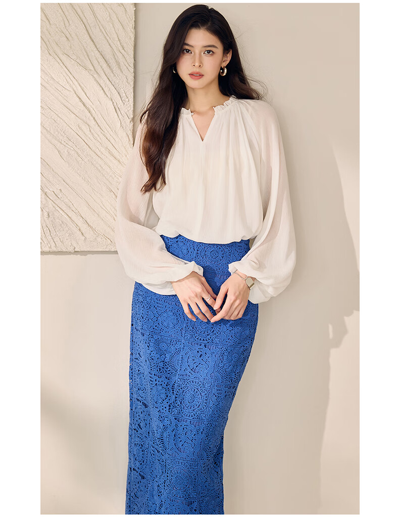 ROEYSHOUSE French Style Lantern Sleeve Shirt Women Spring Elegant Loose Raglan Sleeve Top 12493 White L 9