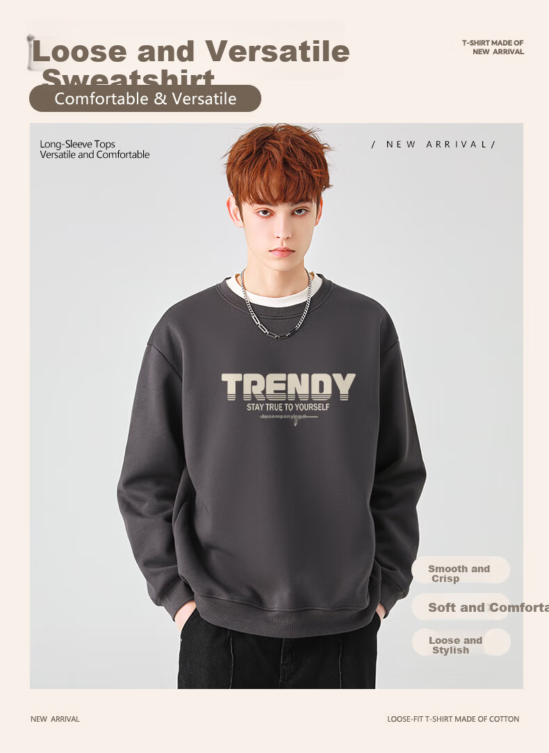 Baleno Men's Crew Neck Sweatshirt Autumn Winter New Casual Pullover Fleece Lined Warm Trendy Innerwear Top 2
