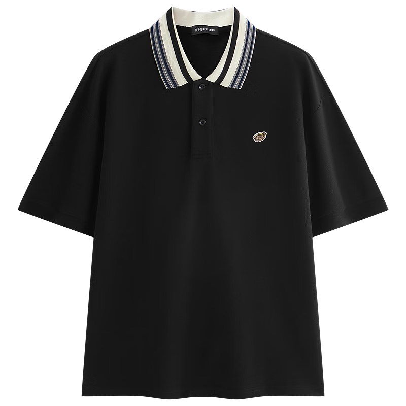 Peacebird Antibacterial Men's Loose Fit Polo Shirt Black First Batch L