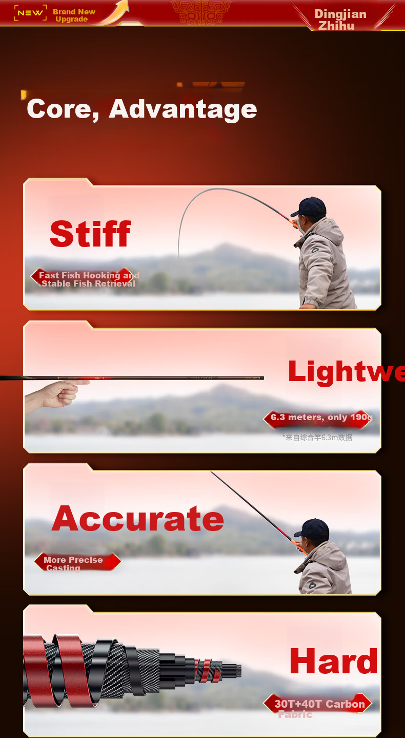 Chuanzé Dingjian Jianghu Lightweight Multi-Purpose Fishing Rod Top Ten Brand Carbon Fiber 6.3m 4