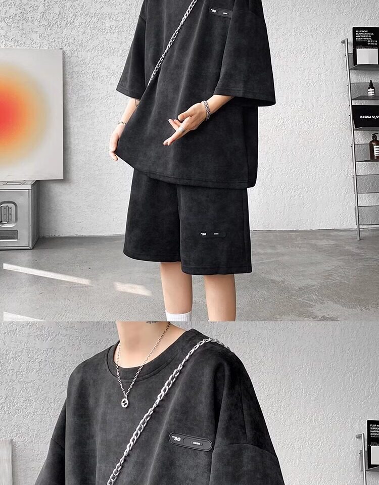Wassup Sohot American High Street Short Sleeve T-Shirt Set Men Summer Tie-Dye Short Sleeve Shorts Sports Two-Piece Set Gray 5XL 12