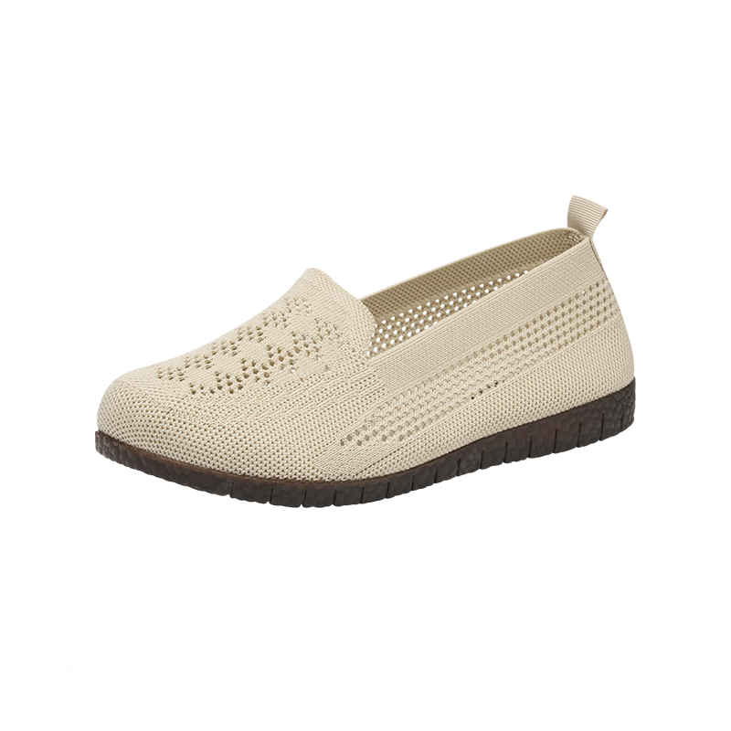 Edison Breathable Flyknit Women's Shoes Comfortable Soft Sole Mom Shoes Flat Old Beijing Cloth Shoes Off-White Size 40