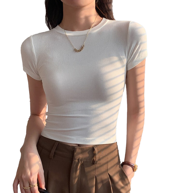 Herbal Original Color Short Sleeve T-Shirt Women Pure Cotton Base Shirt Summer 2026 New Slim Fit Solid Color Top T-Shirt Round Neck Simple Comfortable