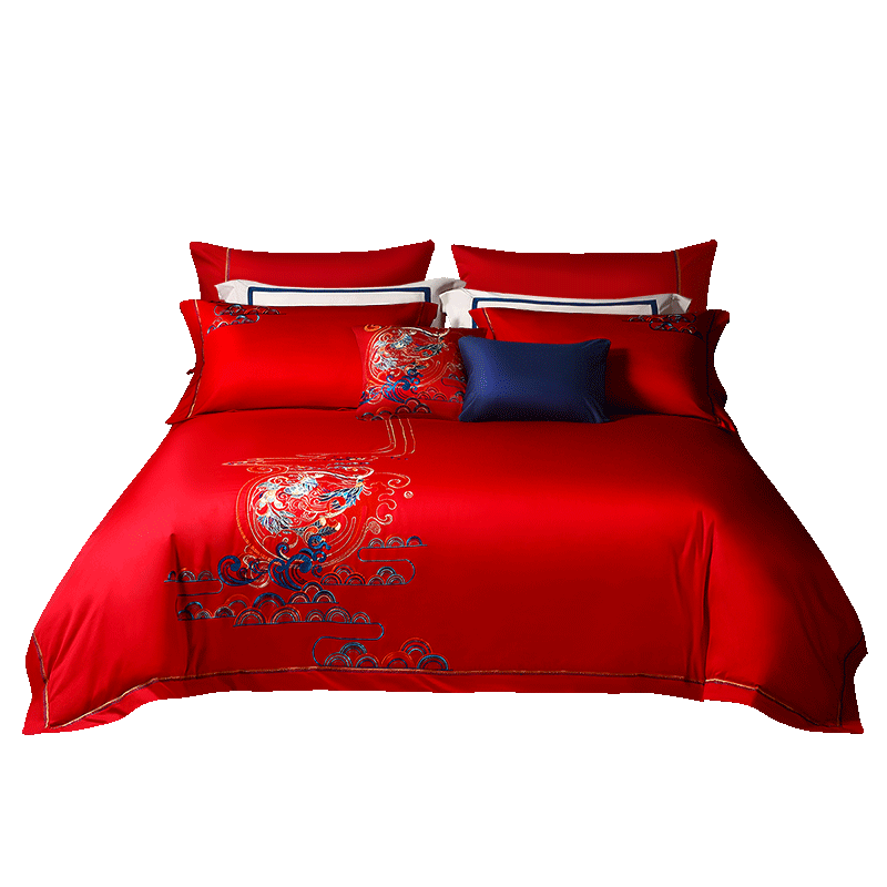 FUANNA 6-Piece Bedding Set 60S Long-Staple Cotton Wedding Collection Embroidered Sheet and Duvet Cover 203x229cm Phoenix Dance