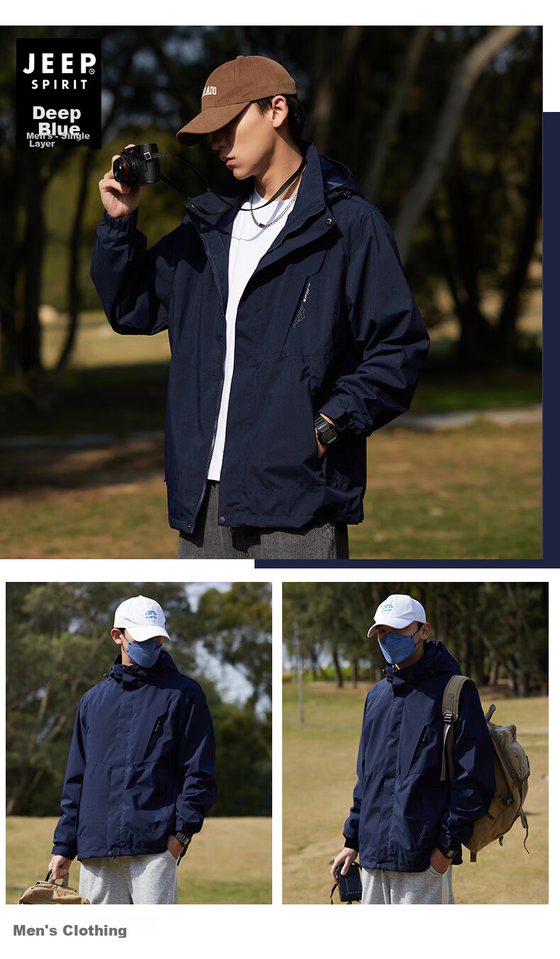 JEEP SPIRIT Windbreaker Jacket for Men And Women, Spring And Autumn Outerwear, Outdoor Windproof Coat, Warm Windbreaker 24
