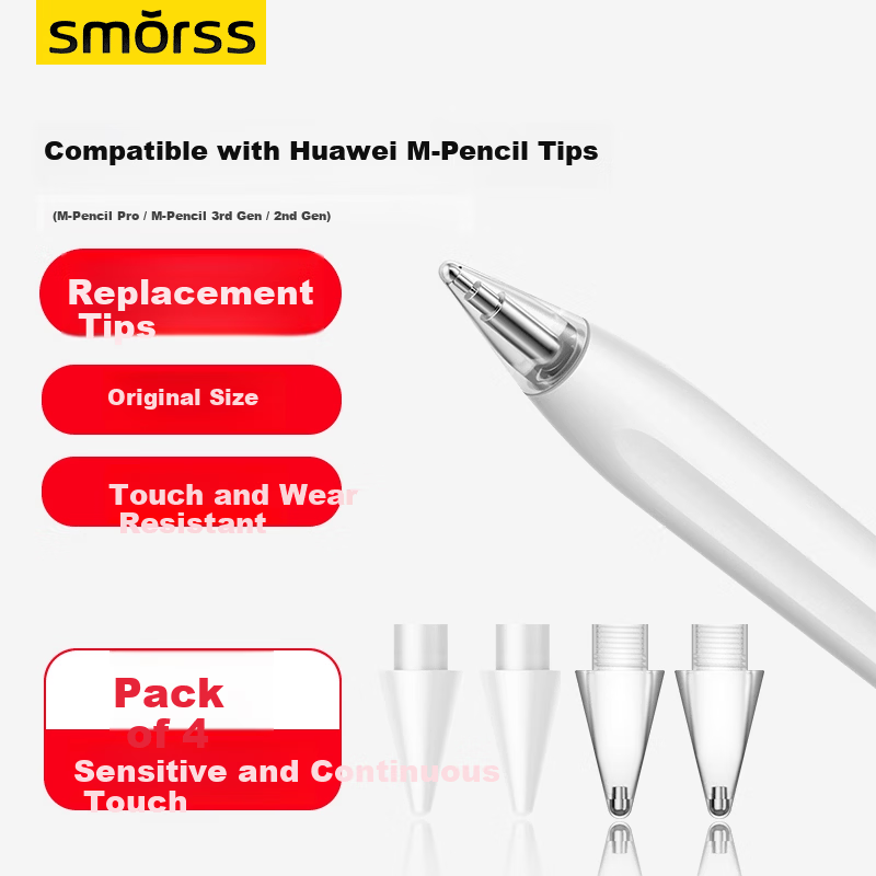 Smorss Replacement Nibs for Huawei XingShan Stylus M-Pencil Pro (3rd/2nd Gen) Anti-Slip Transparent Pen Tips - 4 Pack