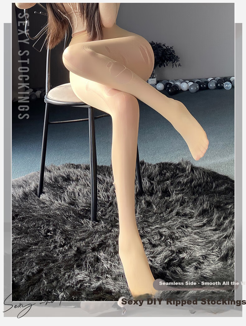Zhenmei Women's Sensual Stress Relief Foot Fetish Black Sheer Tearable Hole Pantyhose 3-Pack Black Purple Nude 7230 13
