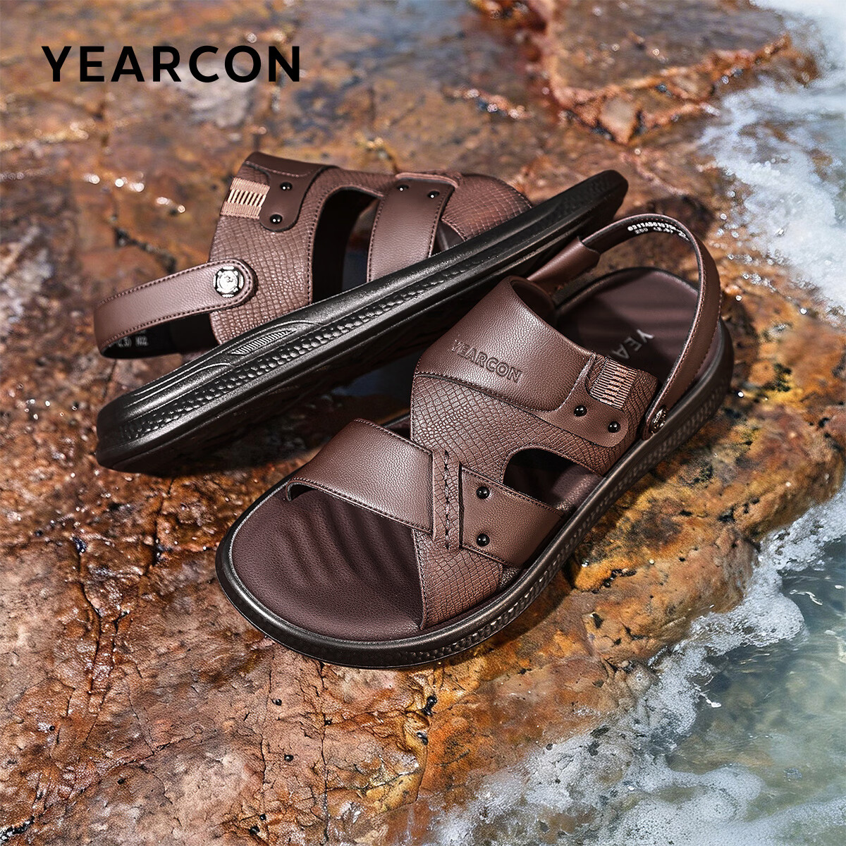 Eierkang Men's Breathable Comfortable Casual Beach Sandals Dual-Wear Driving Slippers 61875W Brown Size 38