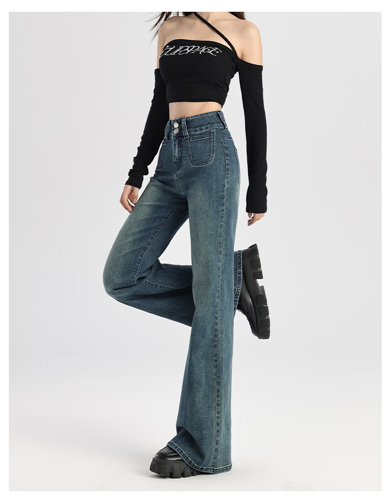 Pierre Cardin Jeans for Women, Summer Casual Slimming Heightening Versatile Fashion High-Waisted Wide-Leg Pants, Vintage Blue, Size L 47