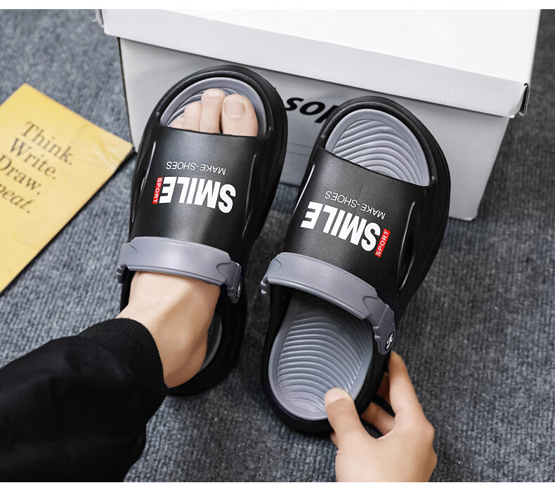 TonLion Men's Sandals 2026 Summer Comfortable Hollow Shoes Thick Sole Casual Slippers Black Size 42-43 7