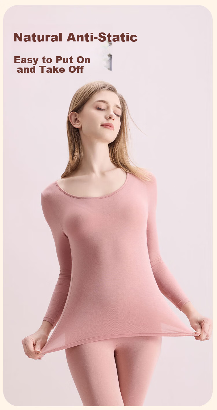 COVER ORANGE Women's Thermal Underwear Modal 7A Antibacterial High Elastic Slim Fit Skin-Friendly Seamless Base Layer Set 8