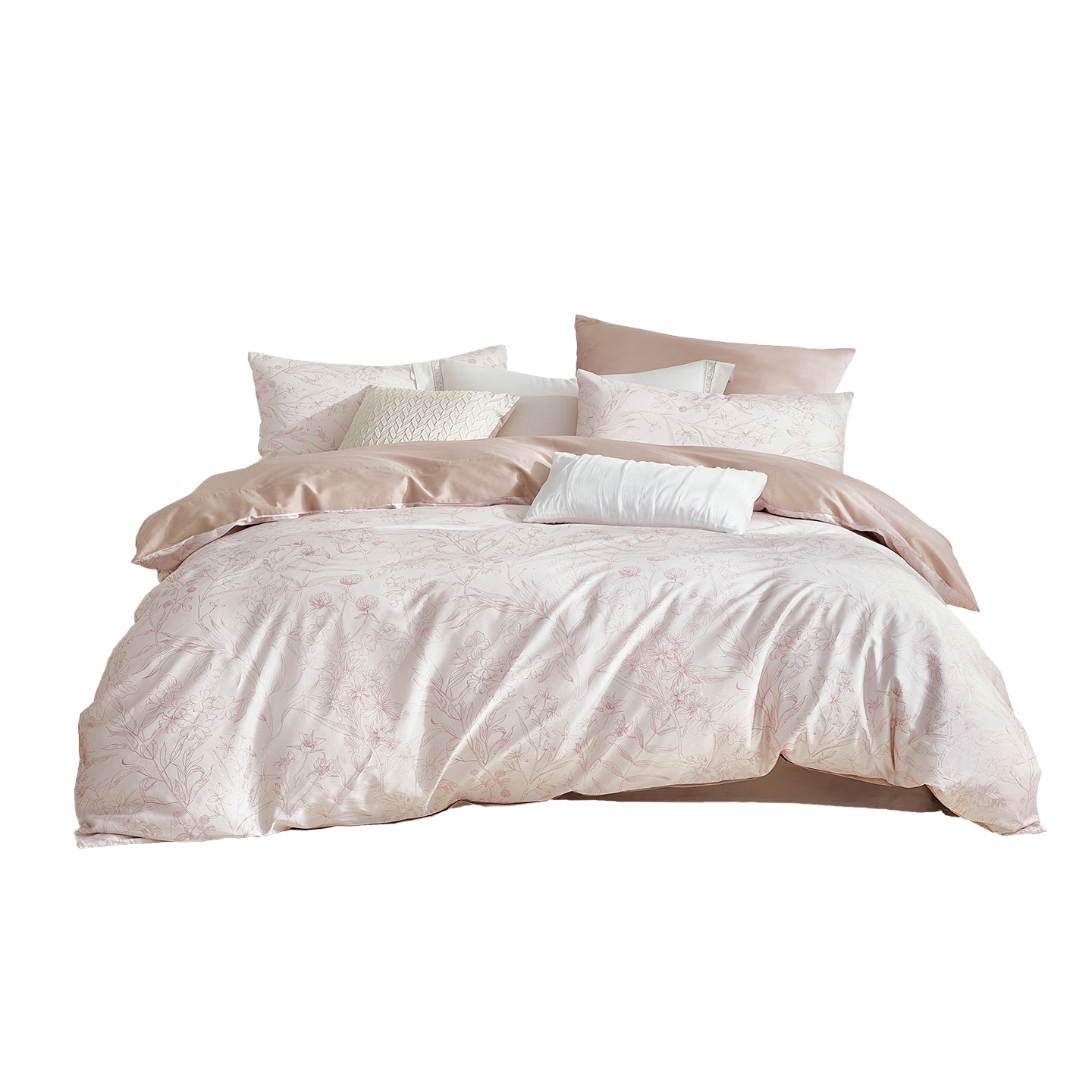 Luolai Home Textiles 60-Count Cotton Floral Four-Piece Set Combed Cotton 100% Pure Cotton Bed Sheet Duvet Cover Bedding Pink 200*230cm