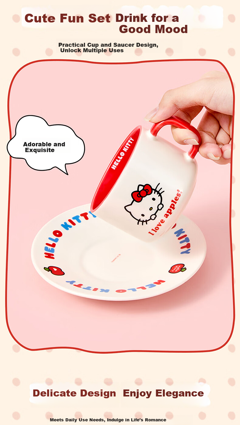 MINISO Hello Kitty Apple Season Series Ceramic Mug with Saucer 200mL 2