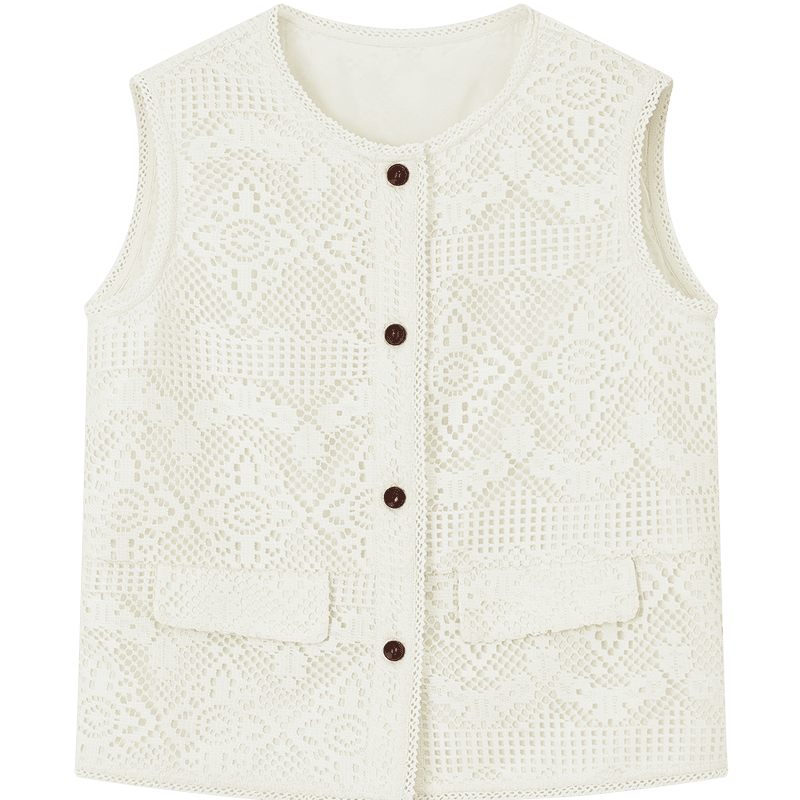 Demana [Seven Parts Sweet] Summer French Lace Hollow Jacquard Overlay Lace Sleeveless Slim Fit Jacket for Women High-End Feel