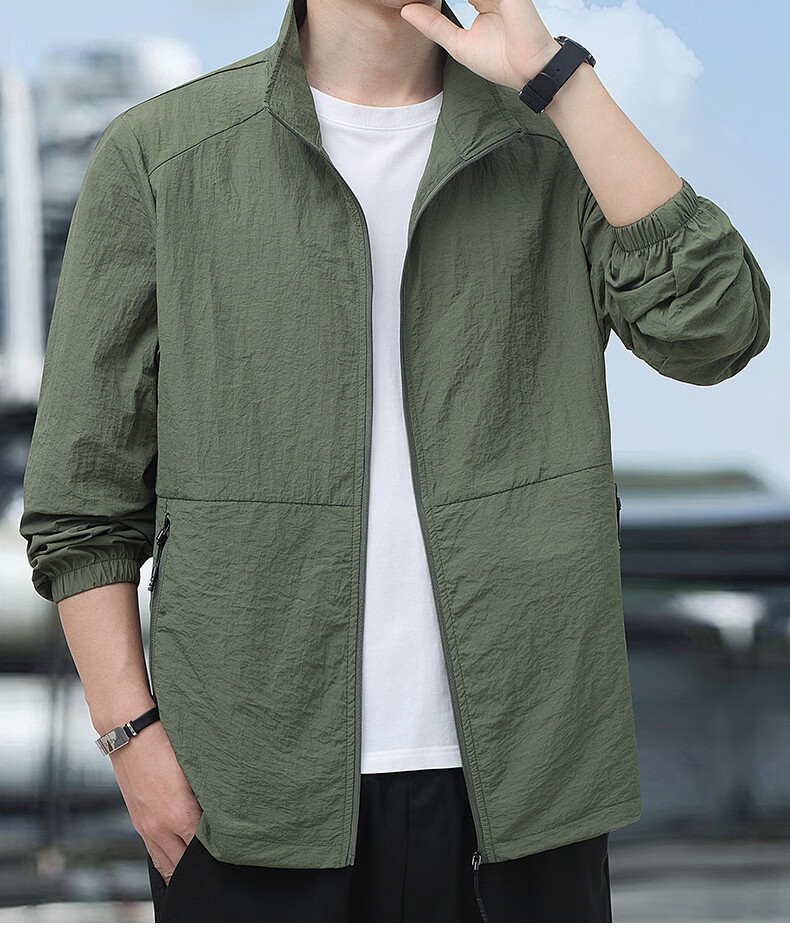 ROMON Men's Summer Sunscreen Jacket Ice Silk Lightweight Skin Jacket Outdoor Fishing Casual Coat 2518 Army Green 2XL 15