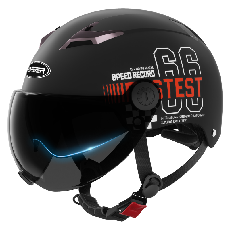 FOREVER 3C Certified Helmet, Electric Vehicle Summer Riding, New National Standard Half Helmet, Breathable All-Season Safety Helmet, 013 Racing Track Matte Black [Sun Protection Short Visor + Sun Protection Inner Visor]