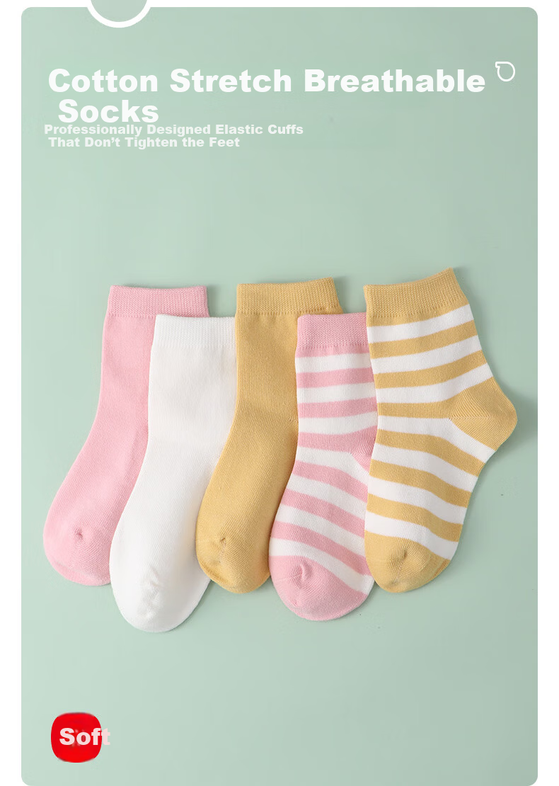 Hodo Children's Socks Unisex Kids Four Seasons Mid-Calf Cotton Socks High Elastic Breathable Striped Student Socks W5005 Set 7 Size 20-22 2