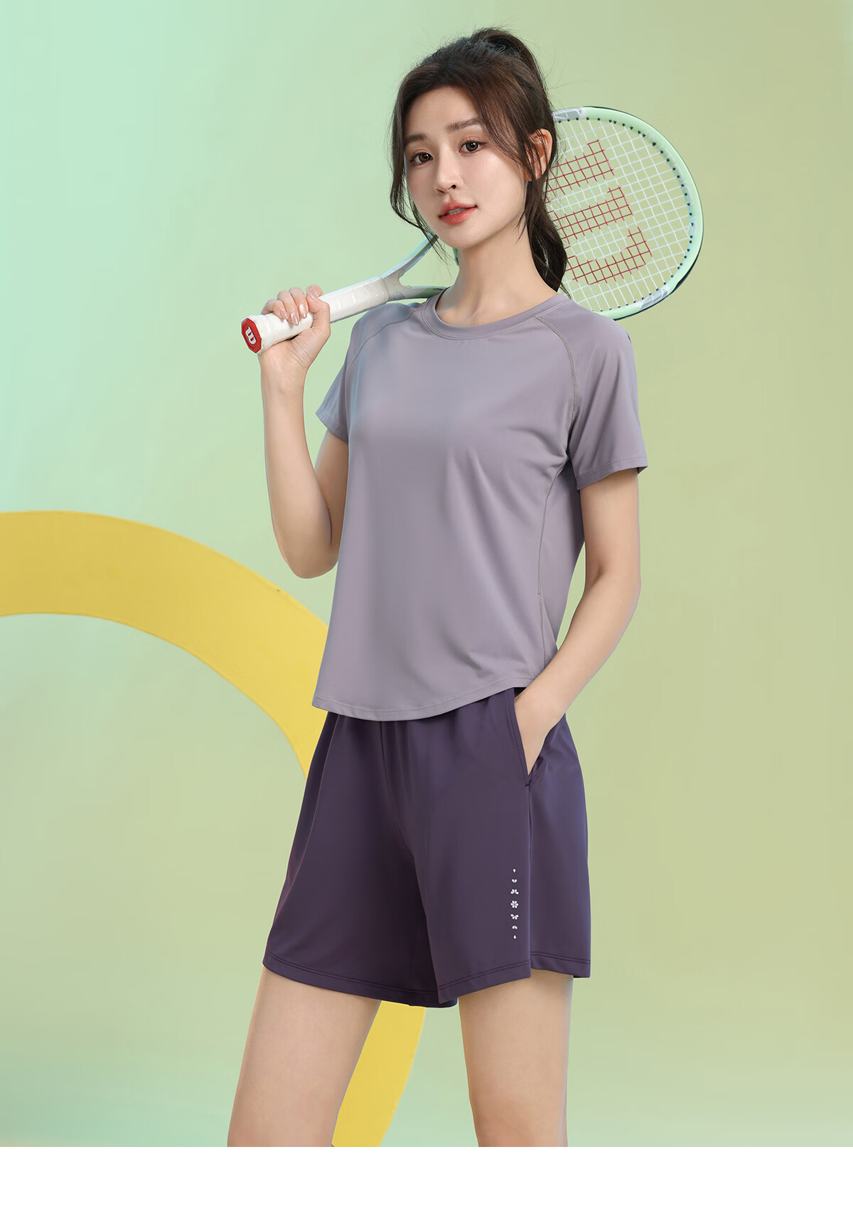 Baisirong Professional Women's Badminton Two-Piece Set Summer Short Sleeve Quick-Dry Slim Outdoor Fitness Running Sportswear 10