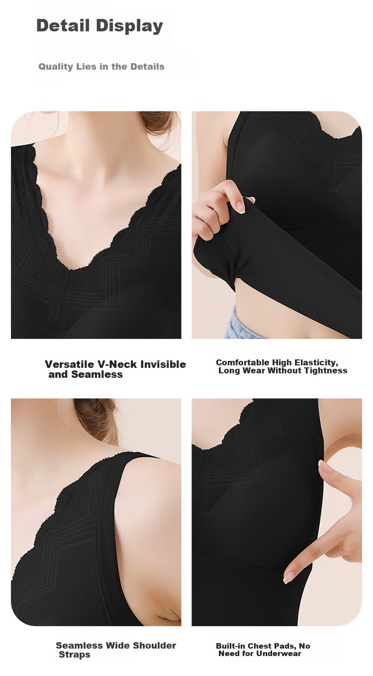 MiiOW Women's Down Silk Thermal Vest with Chest Pad, Bra-Free Lace Innerwear, Heat Retention, Bean Paste Red 2XL 11