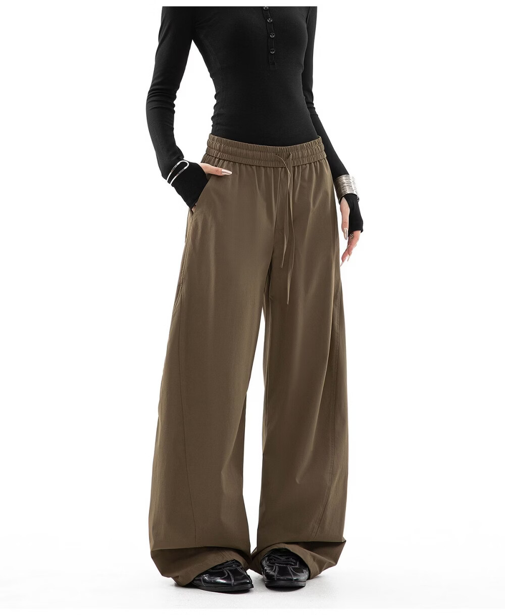 ICH MODE Women's American Style Straight White Pants Summer Loose Popular Cargo Pants Sports Pants Wide Leg Casual Pants Black S 18