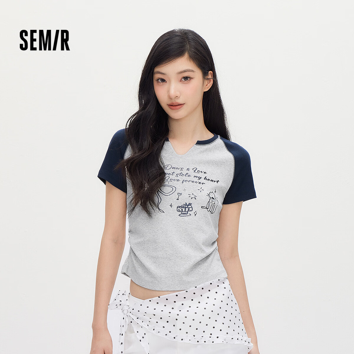Semir Cooling Short Sleeve T-Shirt Women Summer Crop Printed Slim Raglan Sleeve 2026 Slim Fit Clothing 109326100016